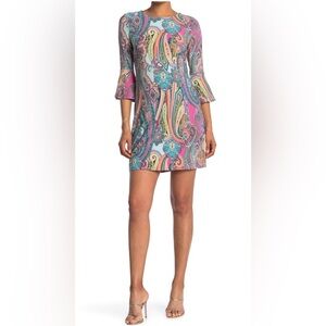 Tommy Hilfiger 3/4 Bell Sleeve Jaipur Paisley Sheath Dress TB1
